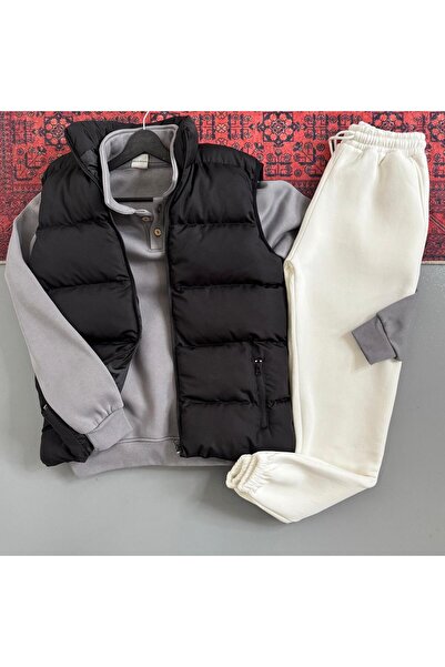 WENMİNG Men's 3 Threaded Tracksuit Set with Button Collar Vest, 3-Piece Full ...