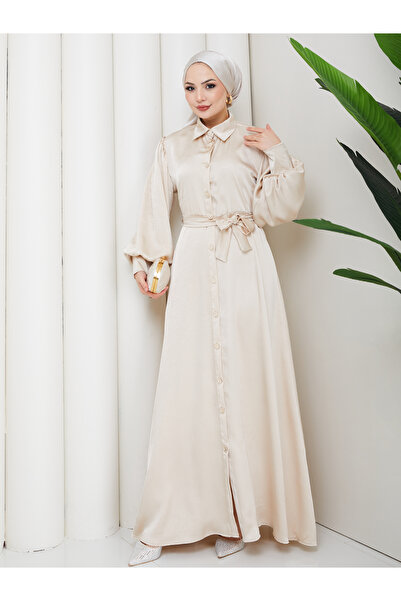 EFSUN MODA Women's Stone Button Detail Premium Jacquard Satin Fabric Tesettür...