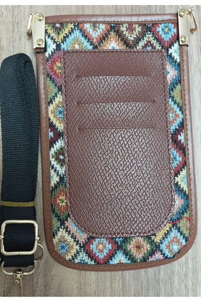 Gerçek Hediyelik Mini Phone Bag - Adjustable Strap, Card Compartment, Cat Pattern