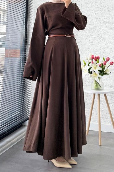 MELEK ARAZ Vintage High Waist Flare Skirt - Brown