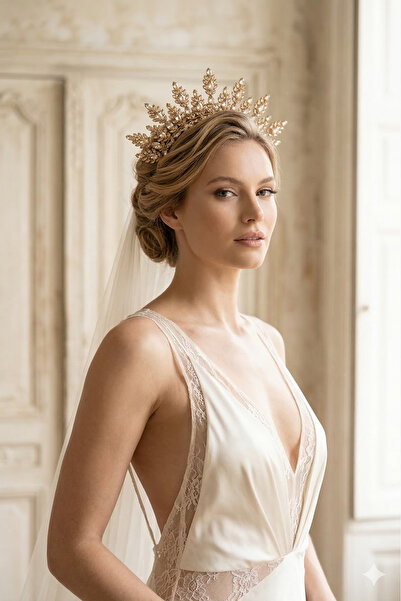 ESPEREST إكسسوار زفاف على شكل تاج من حجر الكريستال الأحمر طراز صن بيرست للعرو...