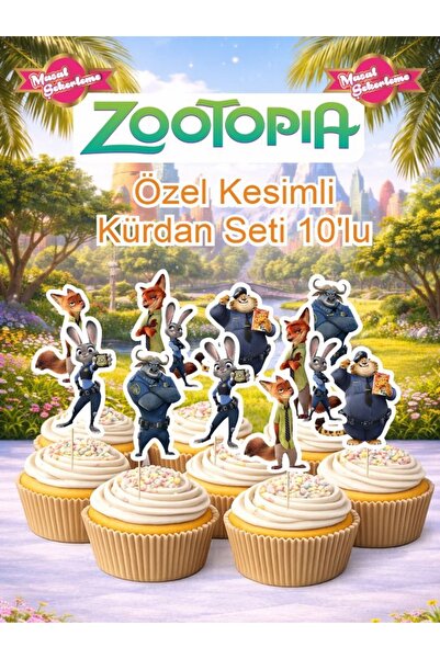 Masal Şekerleme Zootopia Özel Kesim Kürdanlı Süsleme Seti - Zootropolis Cupca...