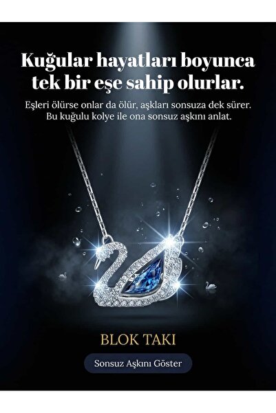 Blok Takı Mavi Kuğulu Kolye