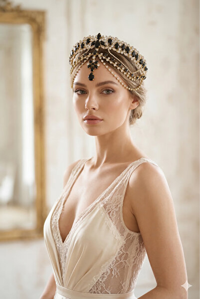 Limelia تاج الزفاف والحناء الساحر مع سلسلة للجبهة مرصعة بالكريستال والأحجار ا...