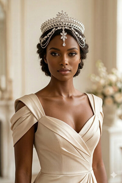 Limelia تاج زفاف كريستالي مزين بتفاصيل متقنة، إكسسوار زفاف للعروس