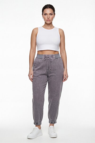 EXİTLİNE Women's Smoked Summer Trousers with Elastic Waist and Leg Detail