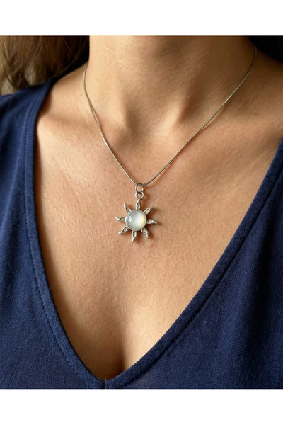 PURE BERRY Twinkley Sun Motif Silver Color Steel Necklace (Shipping with Box)