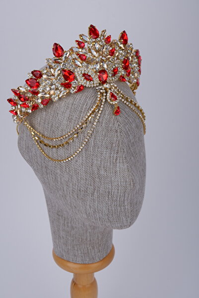 Hayalperest boncuk Εθνική αλυσίδα προσώπου νύφης με κρυστάλλινη τιάρα και στέ...