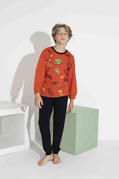 Pijamax Σετ πιτζάμες για αγόρια με πολύχρωμη στάμπα και μακριά μανίκια - Ύφασ...