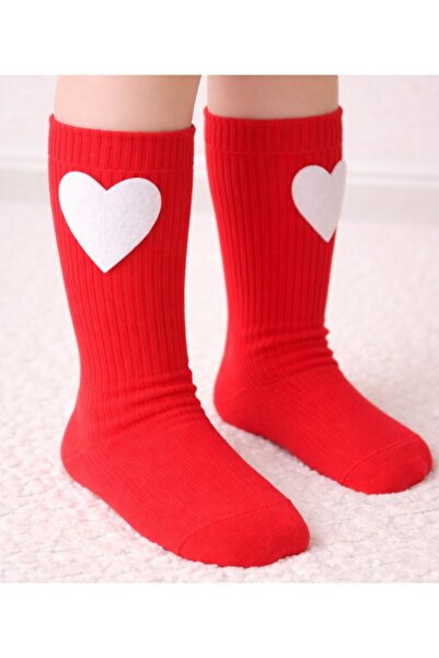 ÖZKARDEŞLER BABY Baby and Children's Knee High Socks Red and White Heart