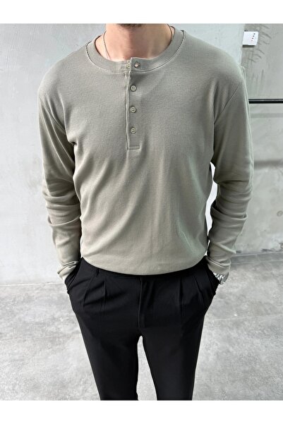 DIFRANSEL JEANS Μπλουζάκι με κουμπιά, στενή εφαρμογή, με ριμπ γιακά και μακρι...