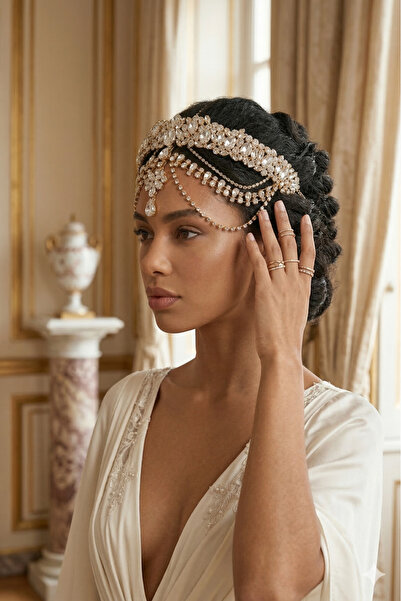 Limelia تاج الزفاف والحناء الساحر مع سلسلة للجبهة مرصعة بالكريستال والأحجار ا...