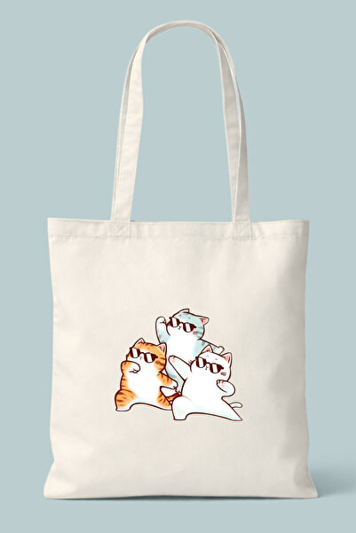 Hayali Şeyler Dancing Cats with Sunglasses Printed Cloth Bag