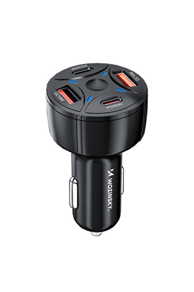 WOZINSKY WLS-04 60W Car Charger, 2x USB-C + 2x USB-A, Black