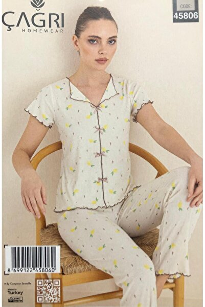 ROYAM Γυναικείο σετ πιτζάμες από 100% βαμβάκι με κοντό μανίκι και κουμπιά μπρ...