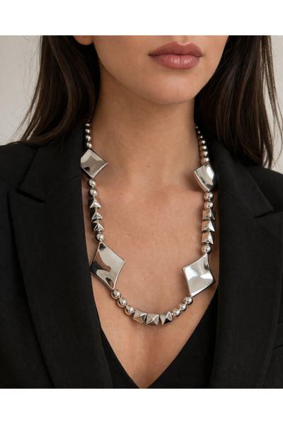 COCOSH TAKI Special design stylish necklace with silver color beads