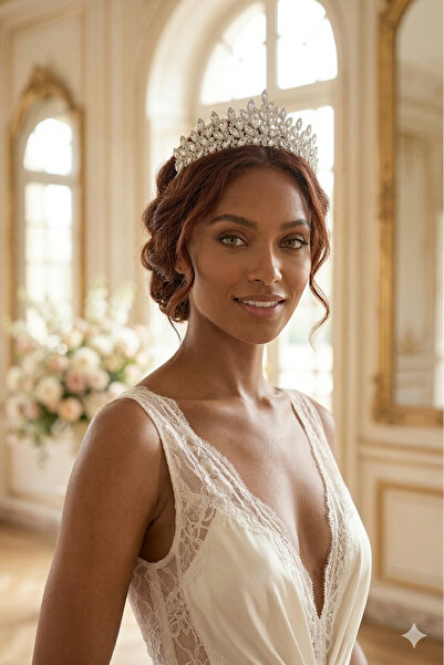 Limelia تاج العروس المصنوع يدويًا من حجر الكريستال وغطاء رأس الخطوبة بتصميم خ...