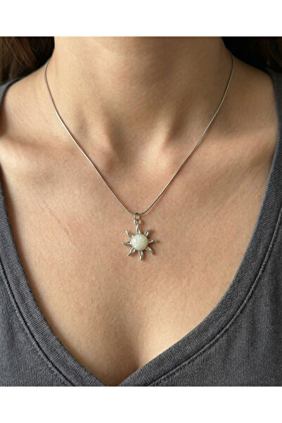 PURE BERRY Silver Color Steel Necklace with Sedef Motif (Shipping with Box)