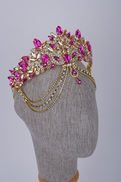 Hayalperest boncuk Εθνική αλυσίδα προσώπου νύφης με κρυστάλλινη τιάρα και στέ...