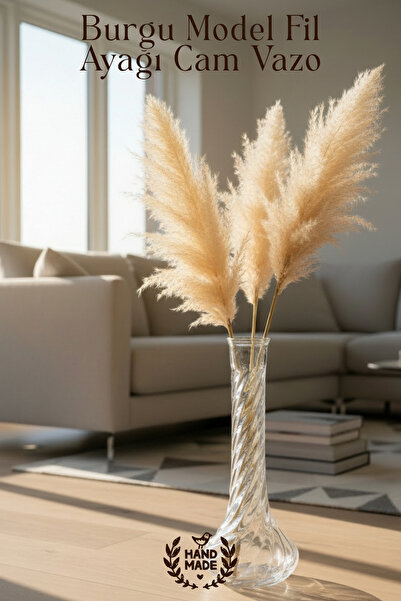 GİNZAMAİSON El Yapımı Cam, Burgu Model Fil Ayağı Uzun Vazo