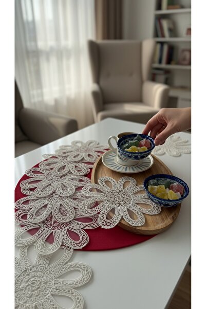 KÜTAHYA HOME 6 Pieces of Embroidered Tulle Coffee Cocktail Napkins & Coaster ...