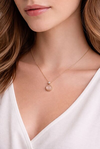 mirvia Gold Color Natural Stone Round Pendant – Stylish Women's Necklace with...