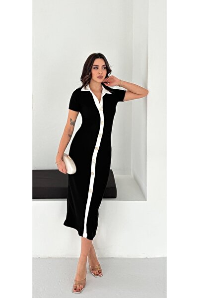 Esperar Buttoned Black Dress