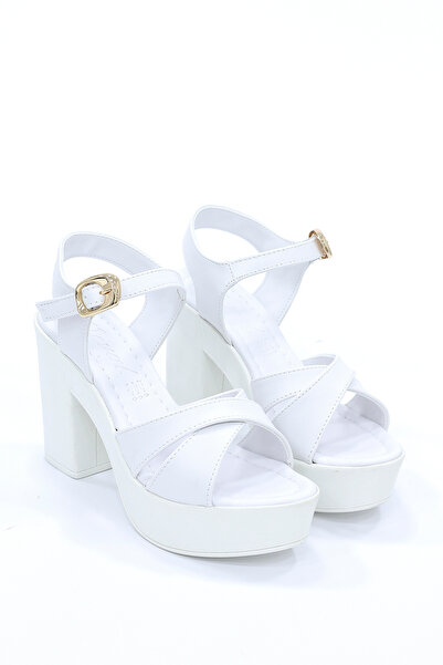 kajal ayakkabı Nvl 162 Cross-Strapped Adjustable Buckle Detailed Platform Hee...