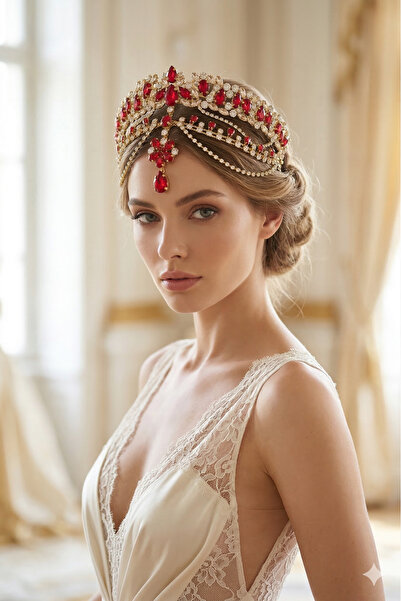 Limelia تاج الزفاف والحناء الساحر مع سلسلة للجبهة مرصعة بالكريستال والأحجار ا...