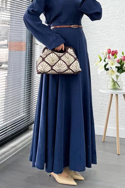 MELEK ARAZ Vintage High Waist Flare Skirt - Navy Blue