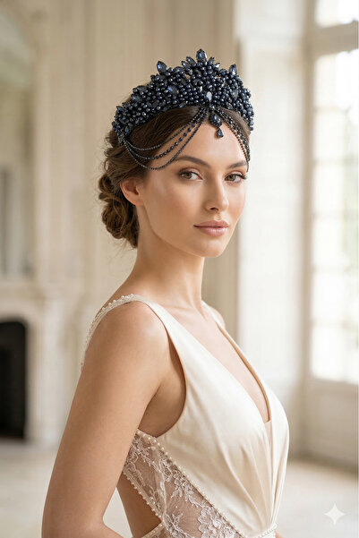 Limelia Crystal Frontlet Chain Crown Bridal Wedding Henna and Party Hair Acce...