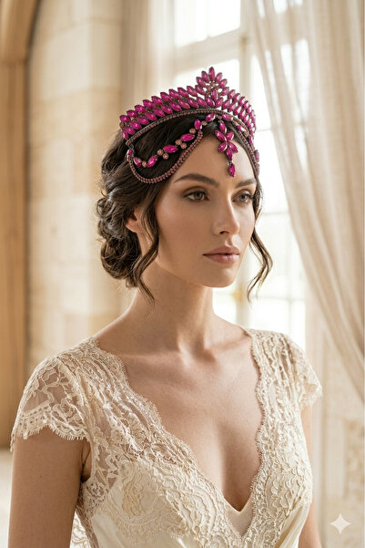 Limelia Crystal Stone Bridal Crown with Frontlet Detail, Henna Night Costume ...