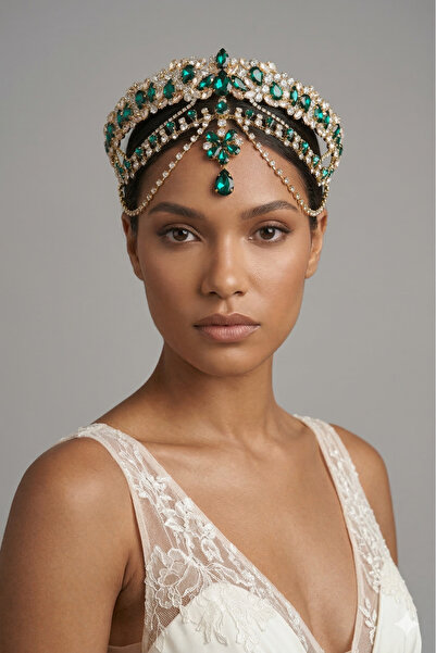 Limelia تاج الزفاف والحناء الساحر مع سلسلة للجبهة مرصعة بالكريستال والأحجار ا...