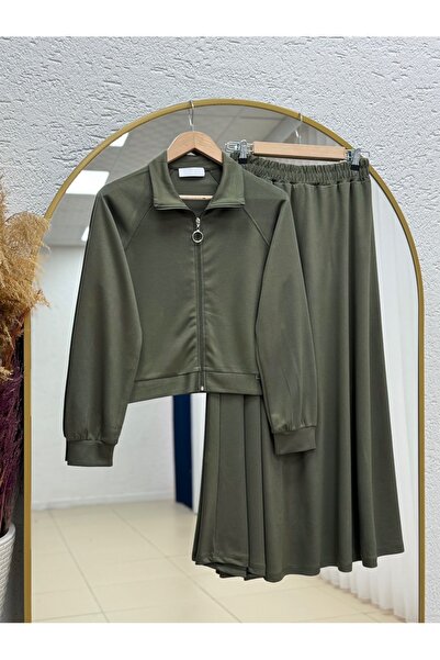 MİHRA STORE Beste Zipper Detailed Skirt Suit.Mf1888-As092 Khaki