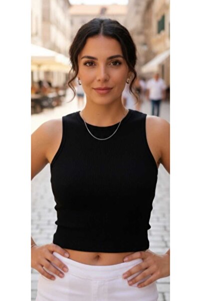 ZUM Zero Neck Sleeveless Black Crop Bustier Camisole Women's Gathering Lycra ...