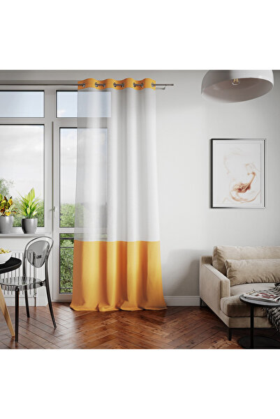 Amelia Home Voile and velvet curtain with rings, Irvette, 140 x 270 cm, yellow
