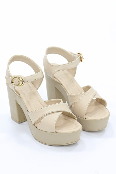 kajal ayakkabı Nvl 162 Cross-Strapped Adjustable Buckle Detailed Platform Hee...