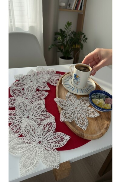 KÜTAHYA HOME 6 Pieces of Embroidered Tulle Coffee Cocktail Napkins & Coaster ...