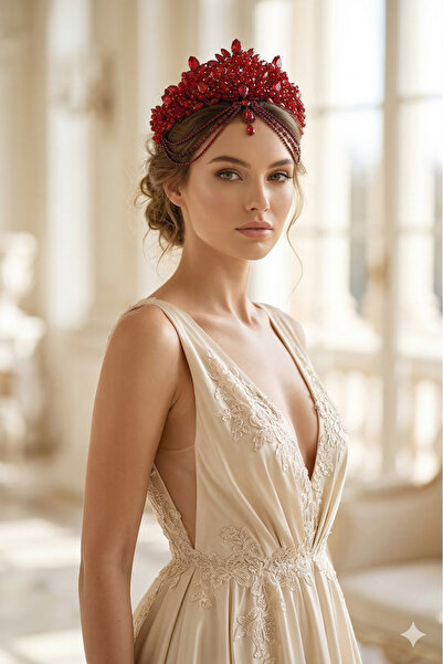 Limelia Crystal Frontlet Chain Crown Bridal Wedding Henna and Party Hair Acce...