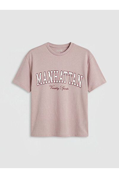 LC Waikiki Rmz Gi̇yi̇m Farkiyla Zero Roba Yaka Manhattan Printed Women's T-Shirt