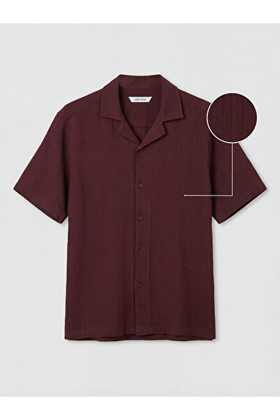 LC Waikiki Burgundy Regular Fit Resort Collar Muslin Men's Shirt