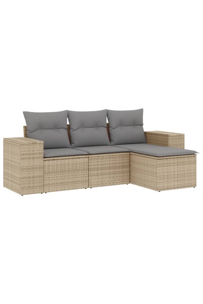 vidaxl Set canapele de grădină, 4 piese, cu perne, bej, poliratan