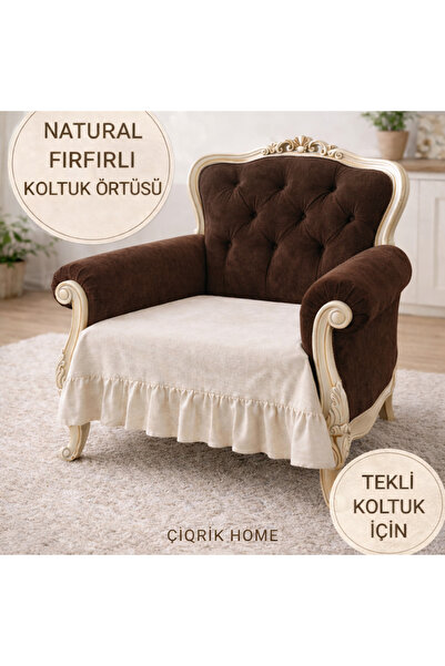 ÇIQRIK HOME Tekli Koltuk Pamuk Keten Fırfırlı Koltuk Örtüsü Kaymaz, Yıkanabil...