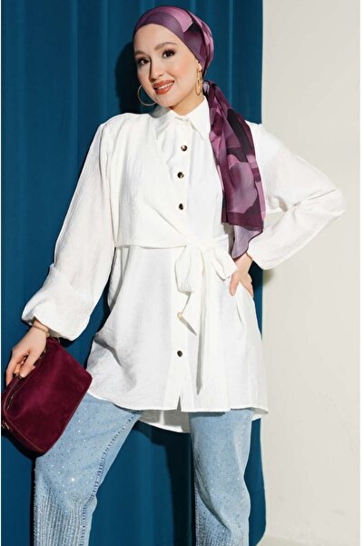 MODA VEDAT Γυναικείο πουκάμισο από ύφασμα φράουλας με δέσιμο στο πλάι -0430