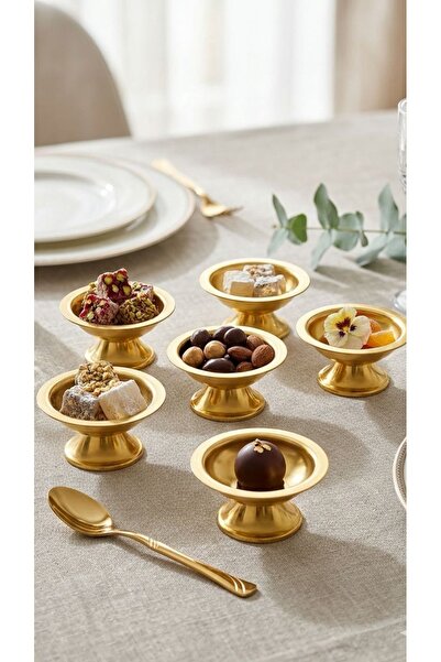 Marla Life Gold Mini Yuvarlak Lokumluk 6’lı Set – Şık Sunumluk, Çerezlik, Tat...