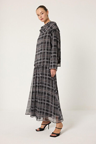 Touché Privé Shawl Collar Plaid Chiffon 2-Piece Set
