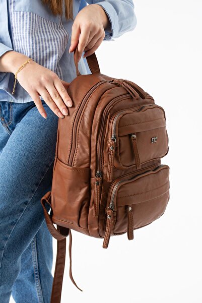 571 Collections Çanta Washed Leather Backpack Tan Model: (571-14-11U)