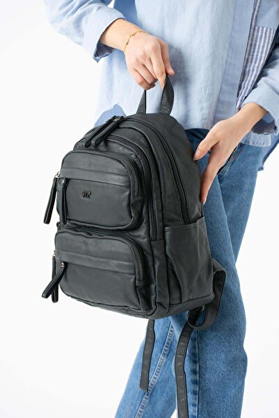 571 Collections Çanta Σακίδιο πλάτης από πλυμένο δέρμα σε μπλε ναυτικό χρώμα:...