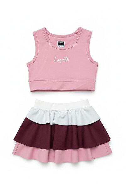 Minipodyum Girl's Sports Top and Bottom Set with Layered Shorts and Skirt