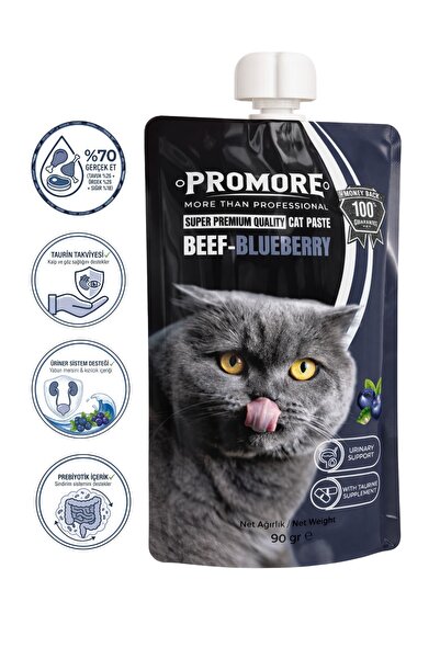 Promore Beef & Blueberry Kedi Paste 90 gr – %70 Gerçek Et İçeriği, Taurin & P...